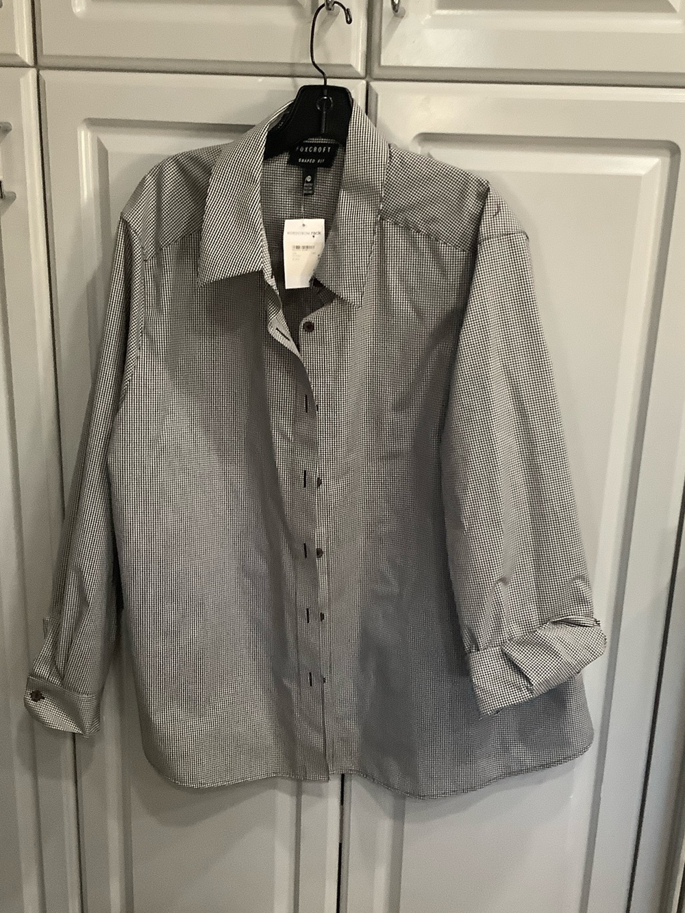 FOXCROFT Black & White Micro-Check gingham Button Front women’s Shirt 2X NWT